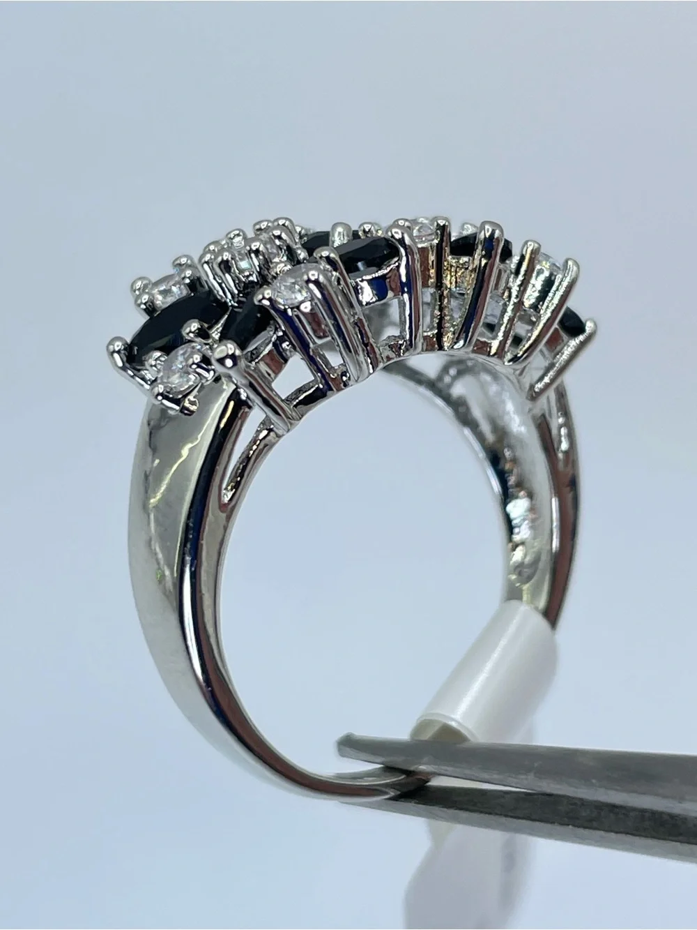 Swarovski Crystal Elements Black White Crystal Floral Cluster Ring Sz 9